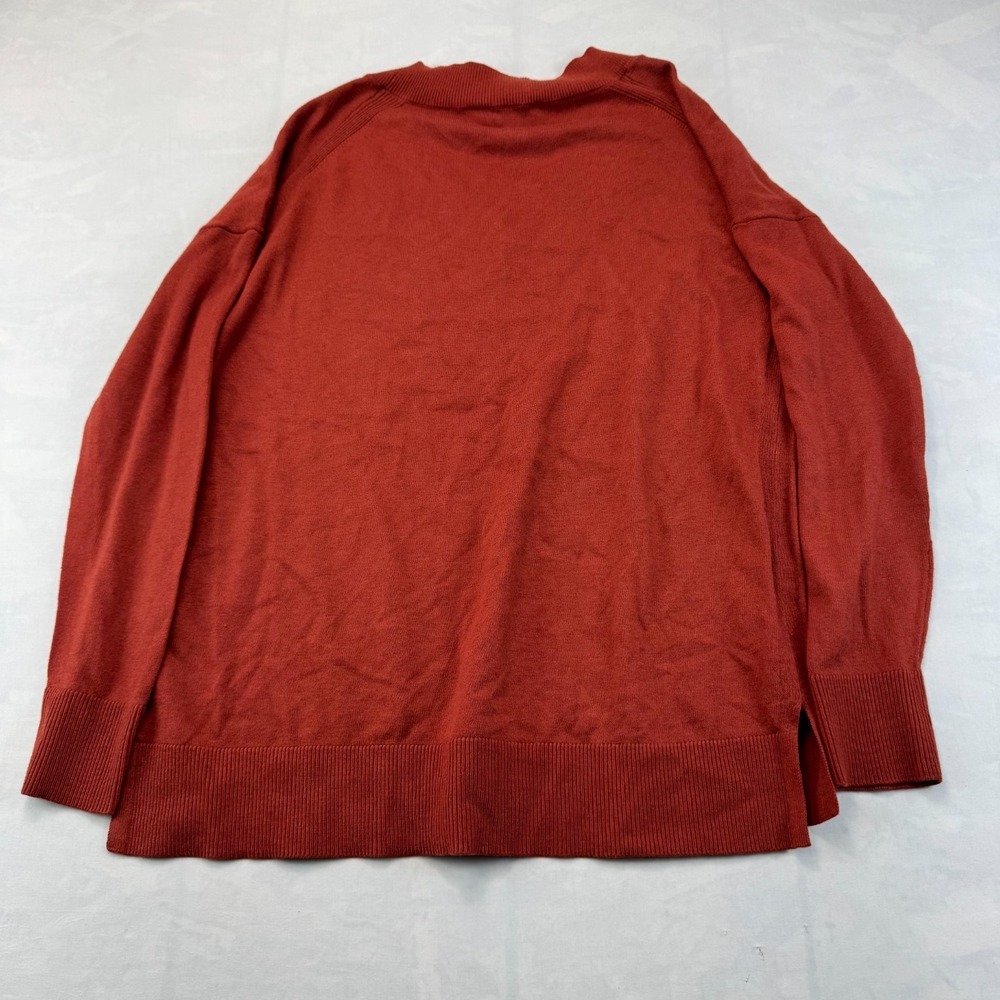 Matty M Sweater Womens S Brick Relaxed Ribbed Hem & Cuff V-Neck V-Neck Pullover - Picture 2 of 6